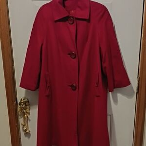 Vintage Red Raspberry Swing Coat 3 Large Buttons Bow Pockets READ